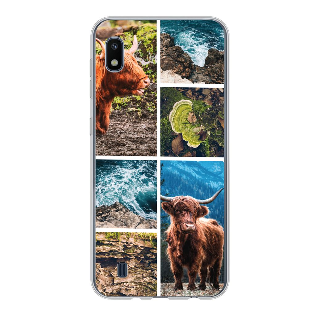 MuchoWow Handyhülle Schutzhülle Hülle für Samsung Galaxy A10 Schottische Highlander - Natur - Collage Silikon Softcase Handy Hülle - Schutzh...