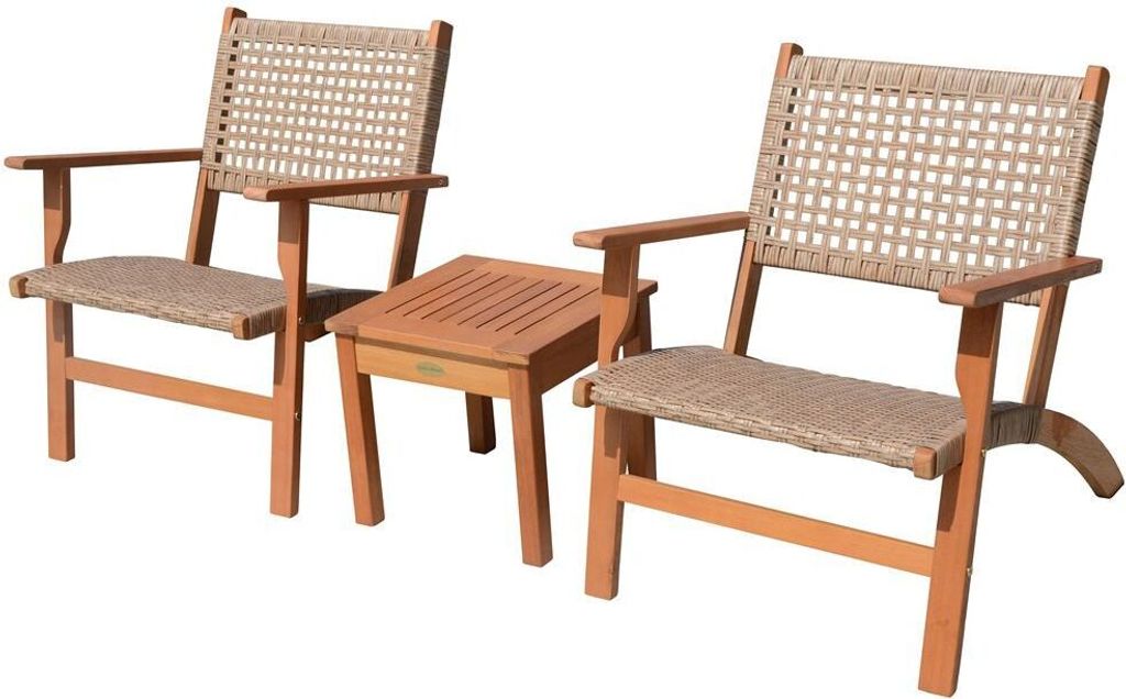 Sitzgruppe für Garten oder Balkon SUHL-120 2 Stühle und 1 Tisch im Teak-Look, B/H/T ca. 40/40/35 cm