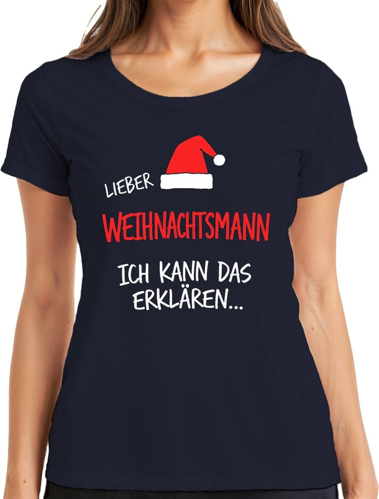 Lieber Weihnachtsmann ich kann das Weihnachten lustig witzig Damen T-Shirt, Navy, L