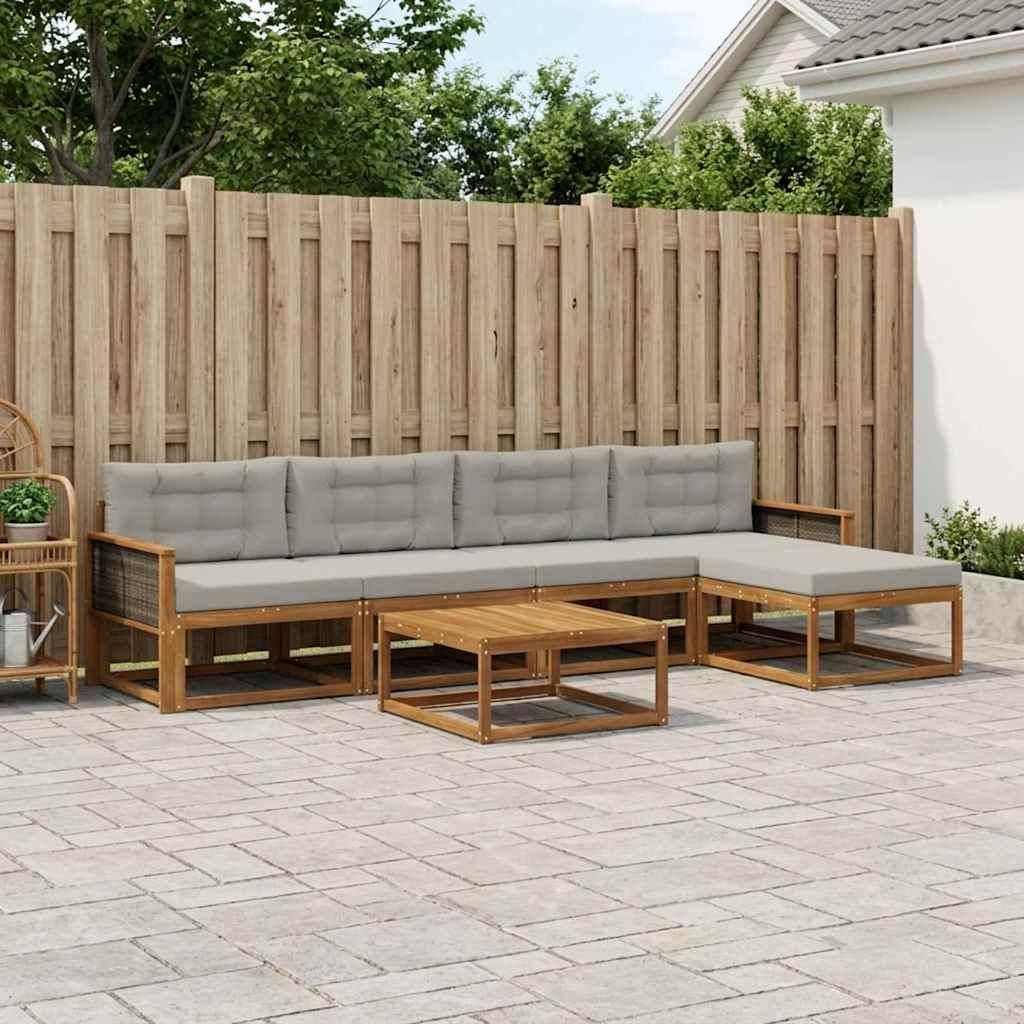 Möbel Outdoor-Sofagarnitur mit Kissen 6 pcs Natur und HellgrauGartensofas - Gartensofas c841