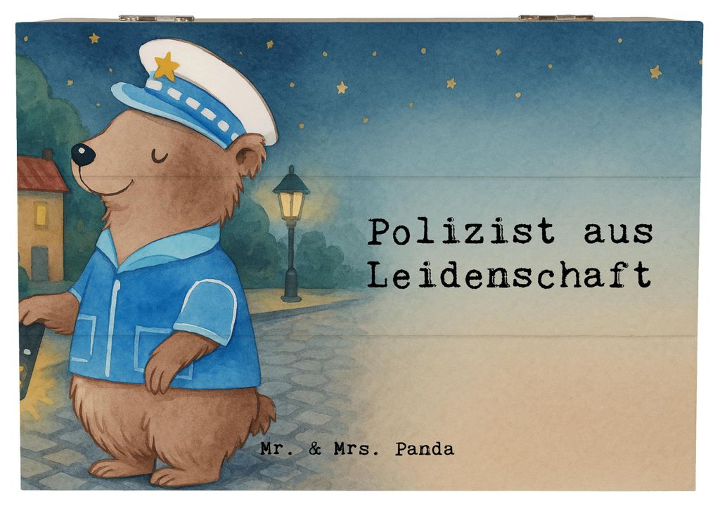 Mr. & Mrs. Panda Box Polizist Leidenschaft Design 22 x 15 cm - Weiß - Geschenk, Truhe, Cop, Polizei, Holzkiste, schmuckbox, Schatzkiste, schatztru...