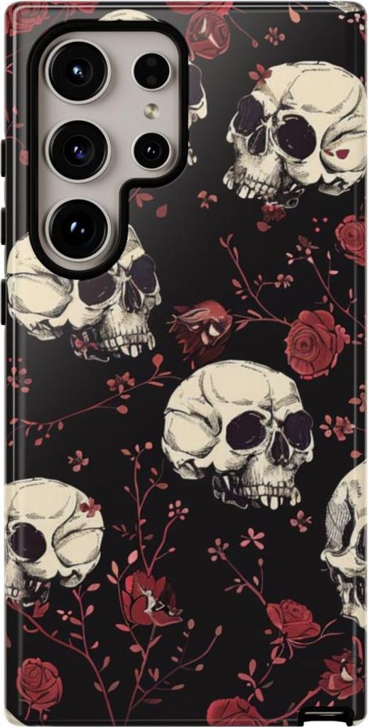 Totenköpfe und rote Rosen – Hülle Kompatibel mit Samsung Galaxy S24 Ultra