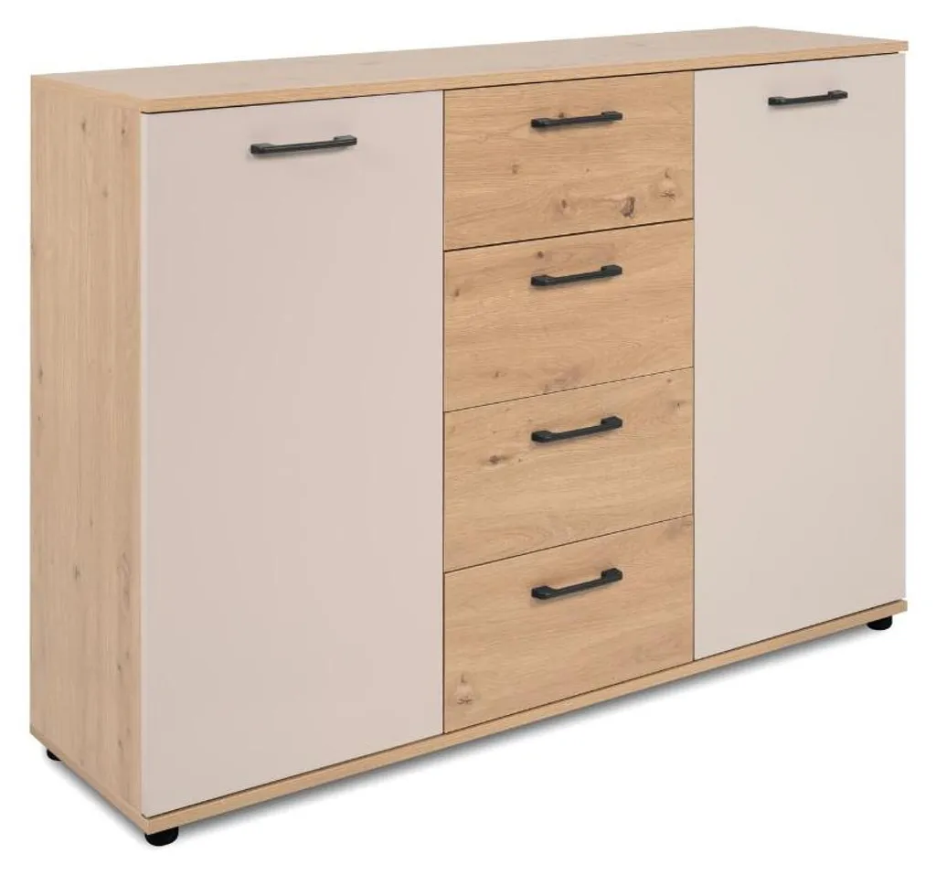 Buffet Bas Compact 120 cm LINO - Solution de Rangement Chêne et Gris - 5