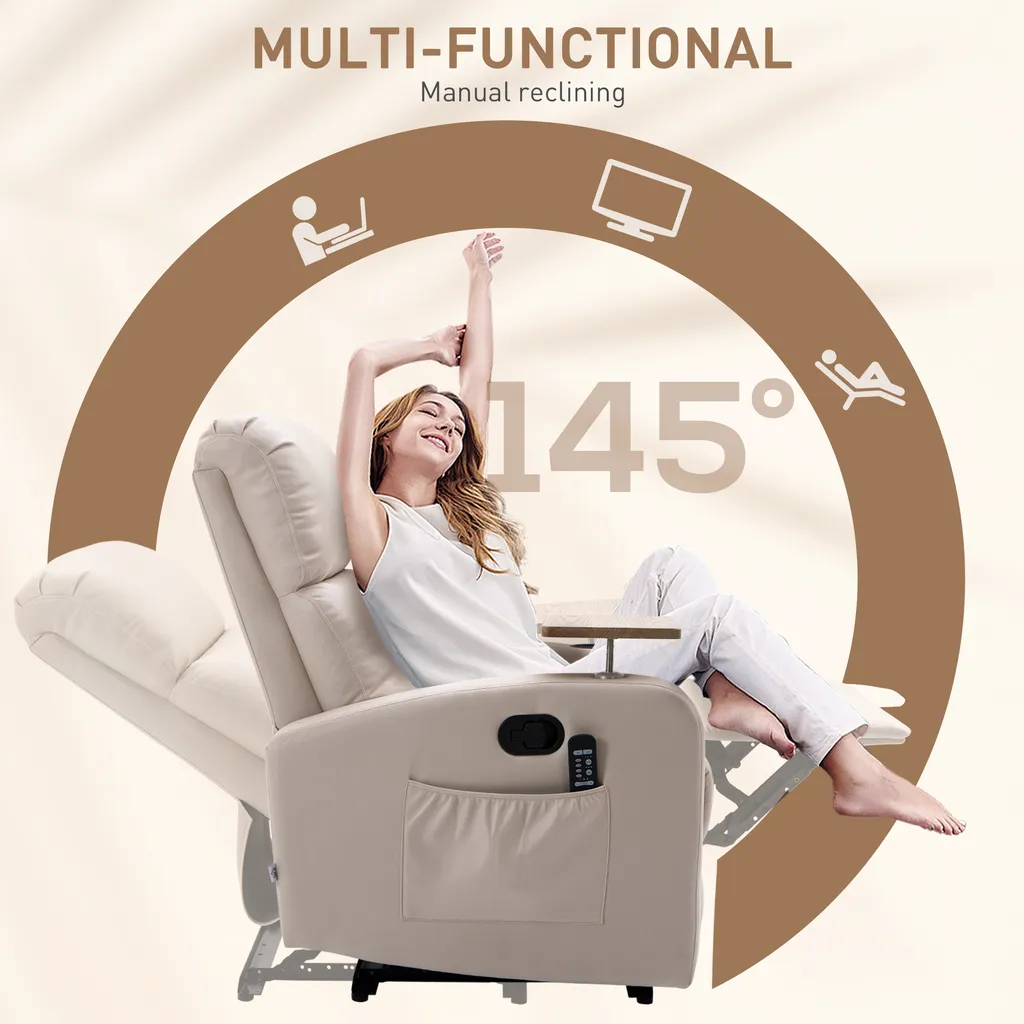 Fauteuil Relax avec Tablette et Télécommande en Microfibre Beige Douce - 5