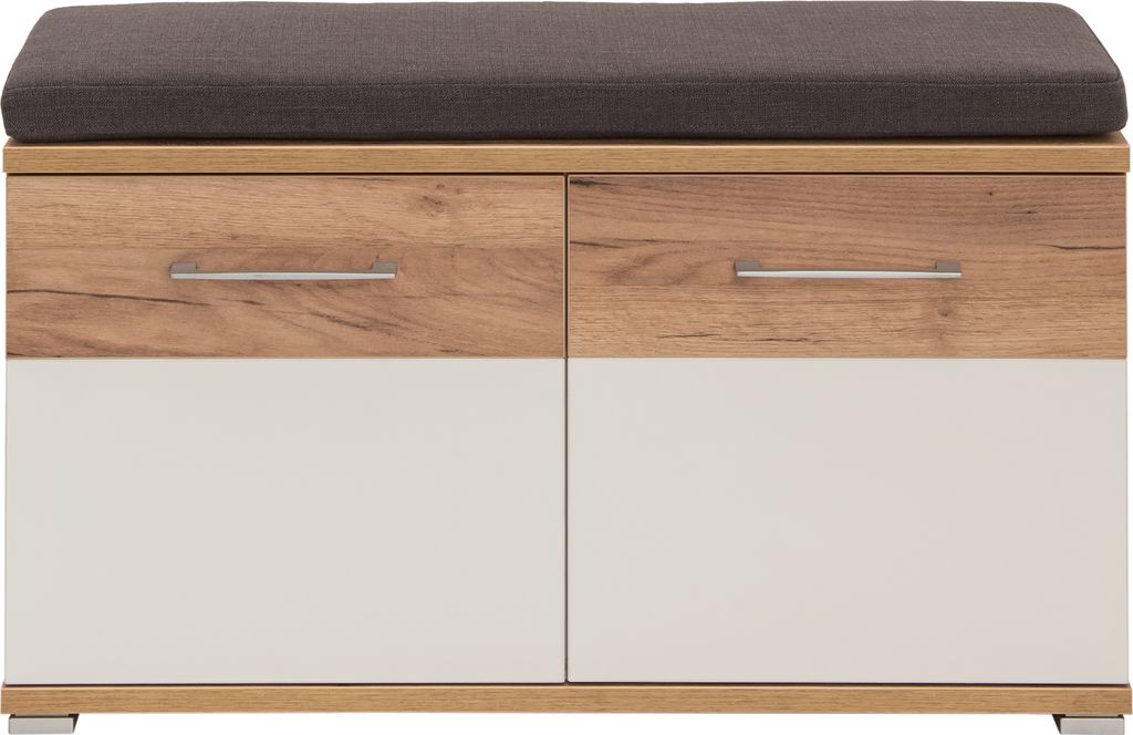 KADIMA DESIGN SALZACH Schuhbank für Flur, Schuhregal mit Schuhblade und Sitzbank Weiß/Holz 96 x 51 x 40