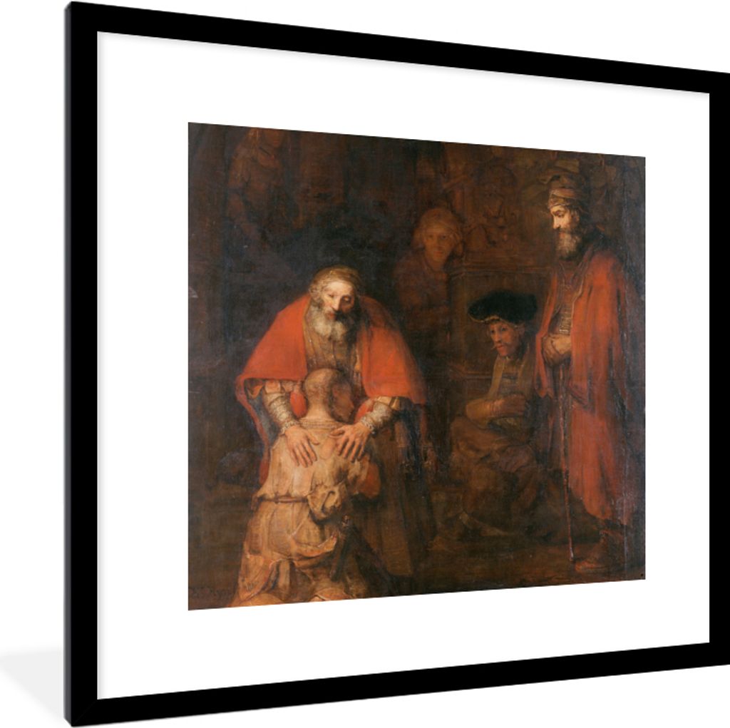 MuchoWow Gerahmtes Poster Die Rückkehr des verlorenen Sohnes - Rembrandt van Rijn 40x40 cm - Poster mit Schwarzem Bilderrahmen Wandposter Rahmen...