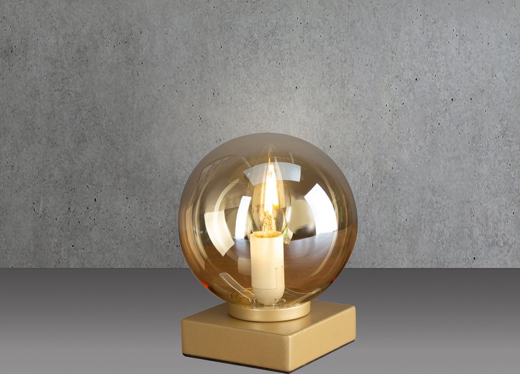 LED Tischlampe Messing Lampenschirm Rauchglas Kugel - stylishe Nachttischleuchte