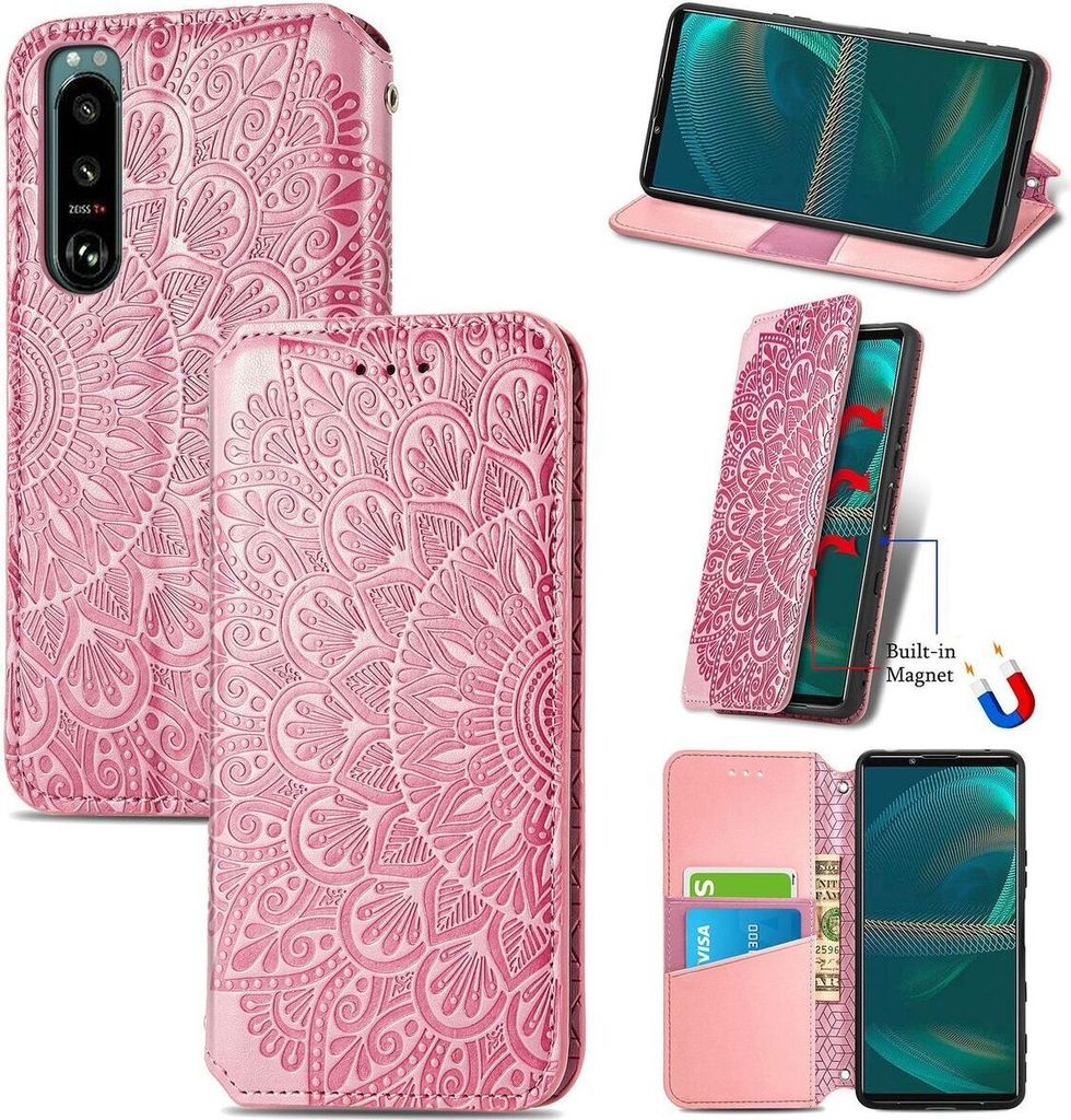 König Design Hülle kompatibel mit Sony Xperia 5 III Kunstleder Handyhülle - Handy Case Rosa