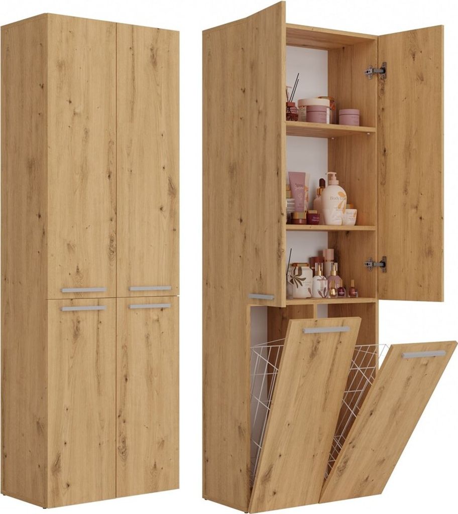 Badschrank mit Wäschekorb ATSO 2 – Artisan-Eiche Produktbild 