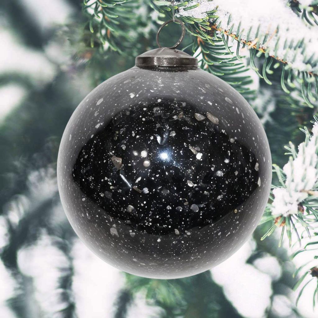 Premium Weihnachtskugel Glas, schwarz glänzend - handgemacht in Indien, 21 cm