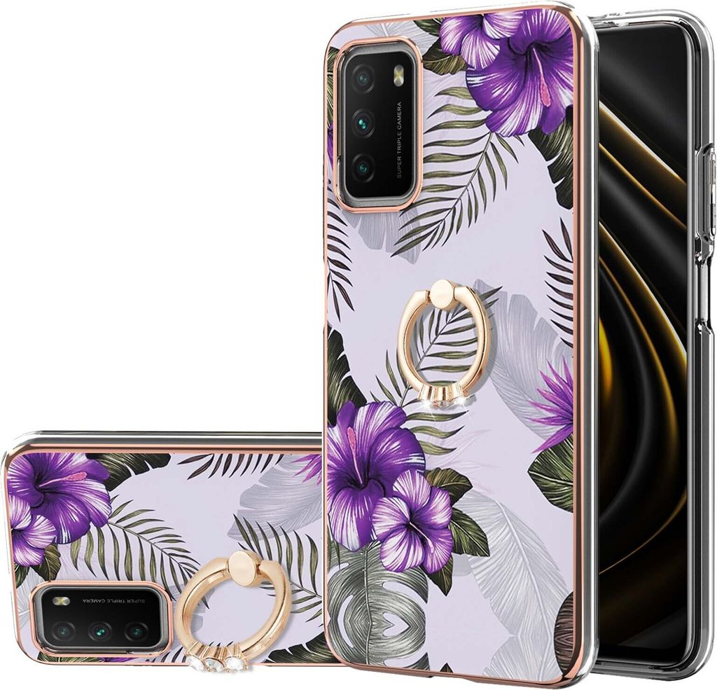 Hülle für Xiaomi Poco M3 Muster TPU Silikon Stoßdämpfer Bumper Schutzhülle mit Ring Ständer Lila