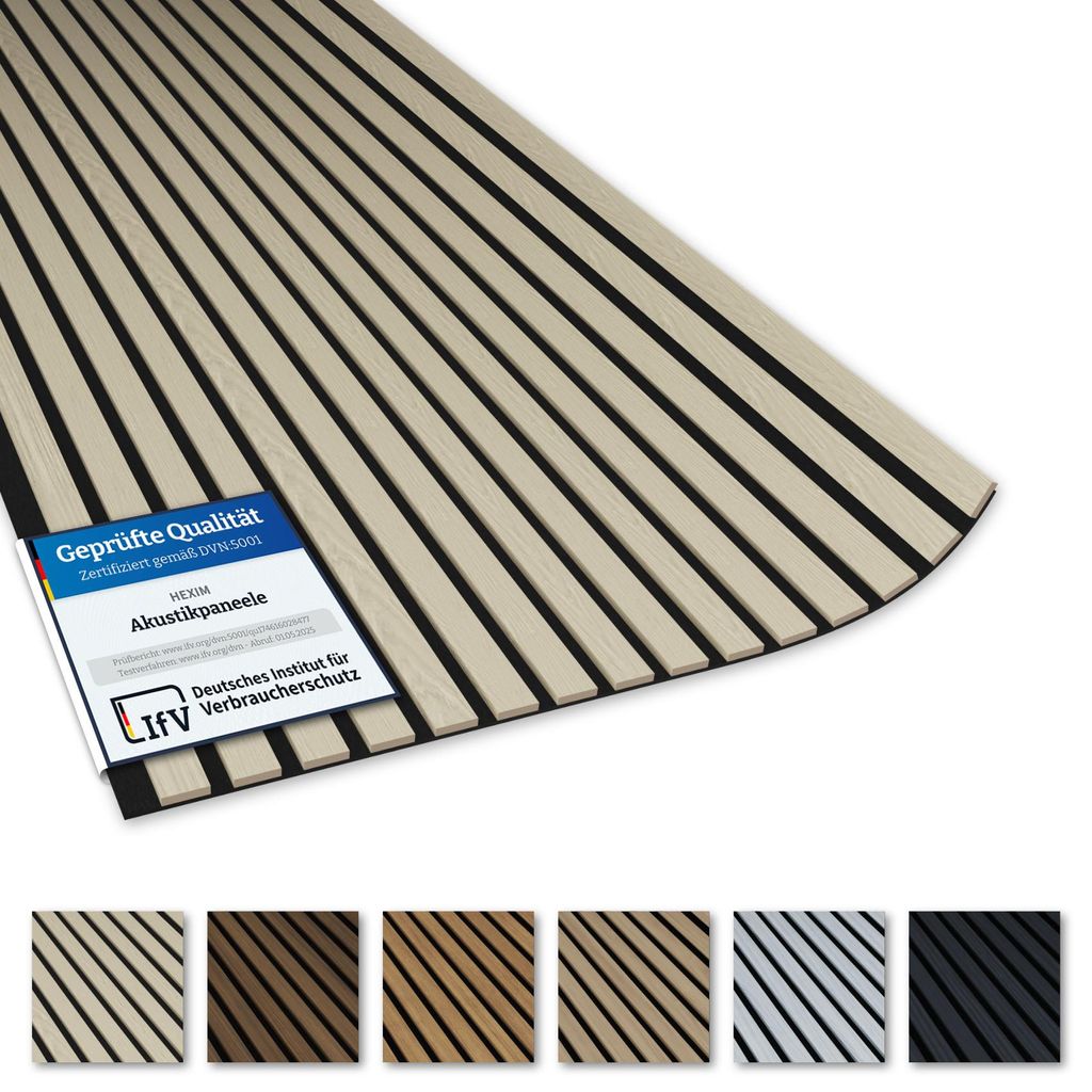 AKUSTIKO Lamella Akustikpaneele 2 Stück 280x60cm - flexible Filz MDF Wandpaneele fugenlos - überlappende Holz Lamellenwand Paneele weiß - Akusti...