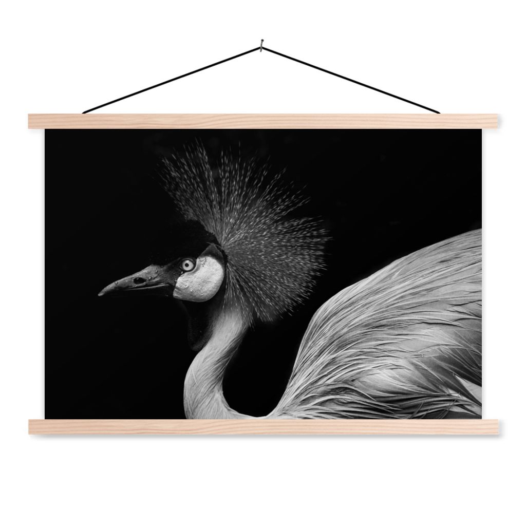 MuchoWow Textilposter Kranich - Schwarz - Weiß - Vogel - Tiere 60x40 cm mit holzfarbenen Rahmen - Bilder