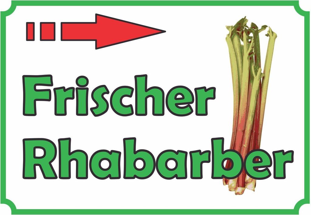 Frischer Rhabarber Verkaufsschild Pfeil rechts Hofladen Verkaufsförderung A1 Rückseite selbstklebend