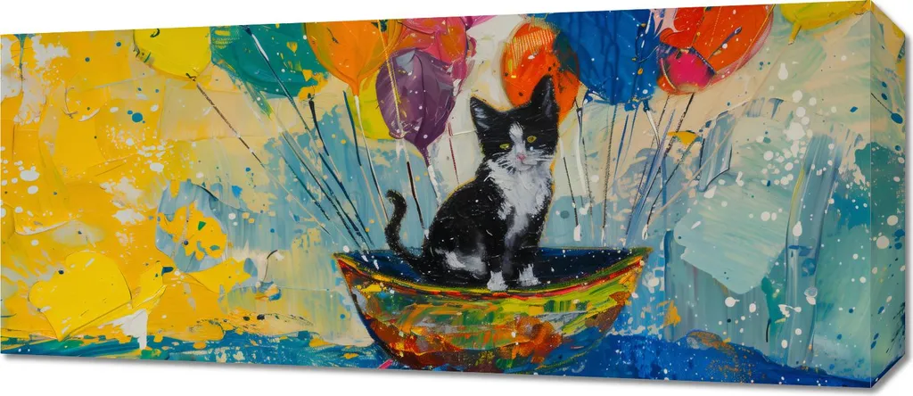 Decorazione Parete Gatto su Barca 70x30 cm | Quadro Design Contemporaneo