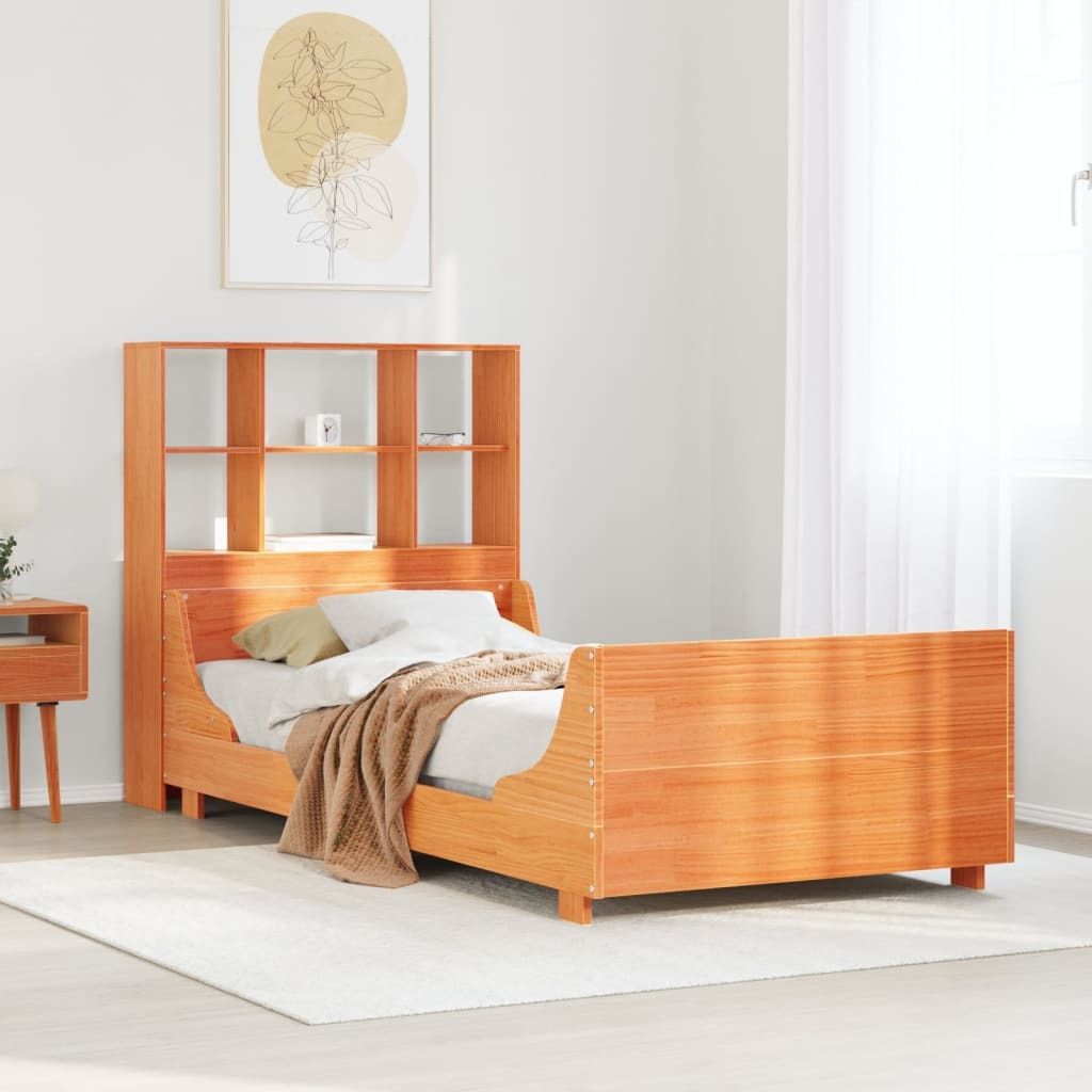 Maison Exclusive - Massivholzbett mit Regal ohne Matratze Wachsbraun 100x200 cm
