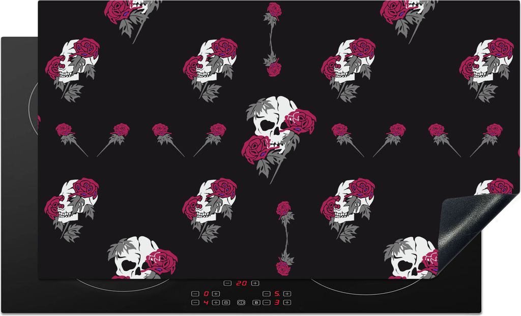 KitchenYeah Herdabdeckplatte Mädchen - Totenkopf - Rosen - Muster - Mädchen - Kinder - Kinder - Mädchen , 91x52cm, Küche Deko, Glaskeramikfel...