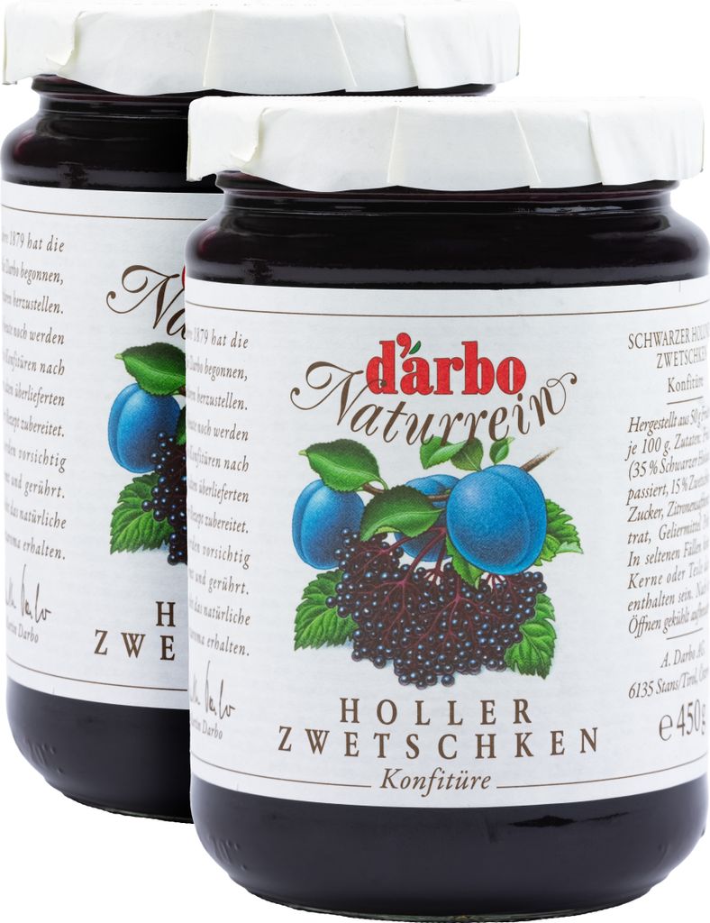 Food-United KONFITÜRE HOLLER-ZWETSCHKE 2x 450g von DARBO Naturrein Holunder-Zwetschken-Konfitüre elder plum fruit jam perfekt für Brot und Bröt...