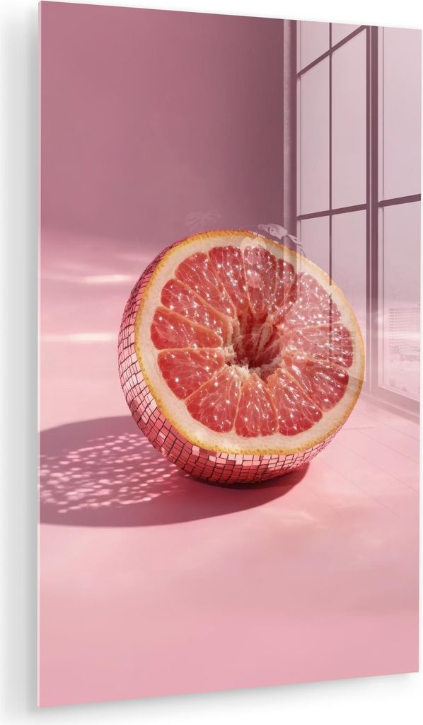 MuchoWow Glasbilder - Bilder auf Wandbild - Foto auf Glas Grapefruit - Rosa - Disco - Glänzend 20x30 cm Wanddekoration aus Glas - Acrylglasbild - ...