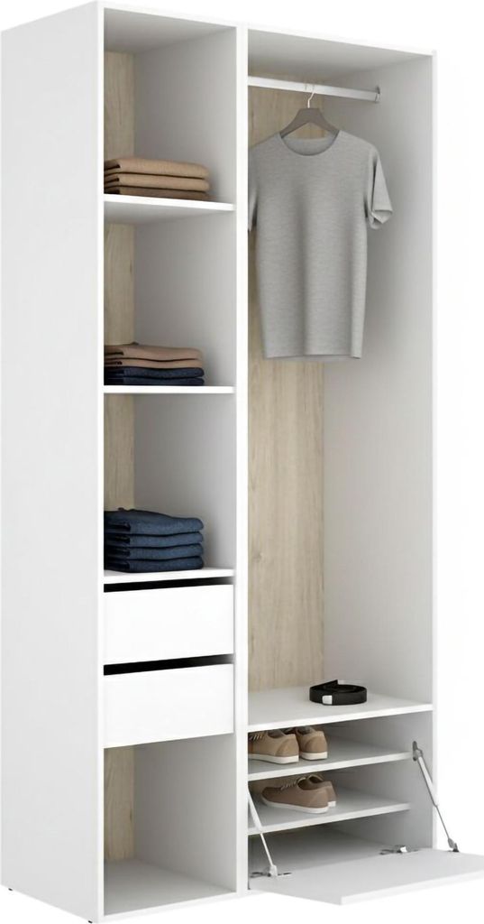 Cornwell - Großer Kleiderschrank, 45x205h cm Weiß, 6 Regale