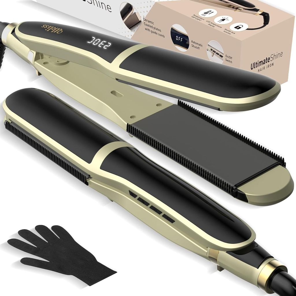 mit Breiten Platten für Langes, Dickes Oder Lockiges Haar,Glätteisen Locken und Glätten,30sHeizung,Nano-Keramik-Beschichtung,mit LCD-Display,100...