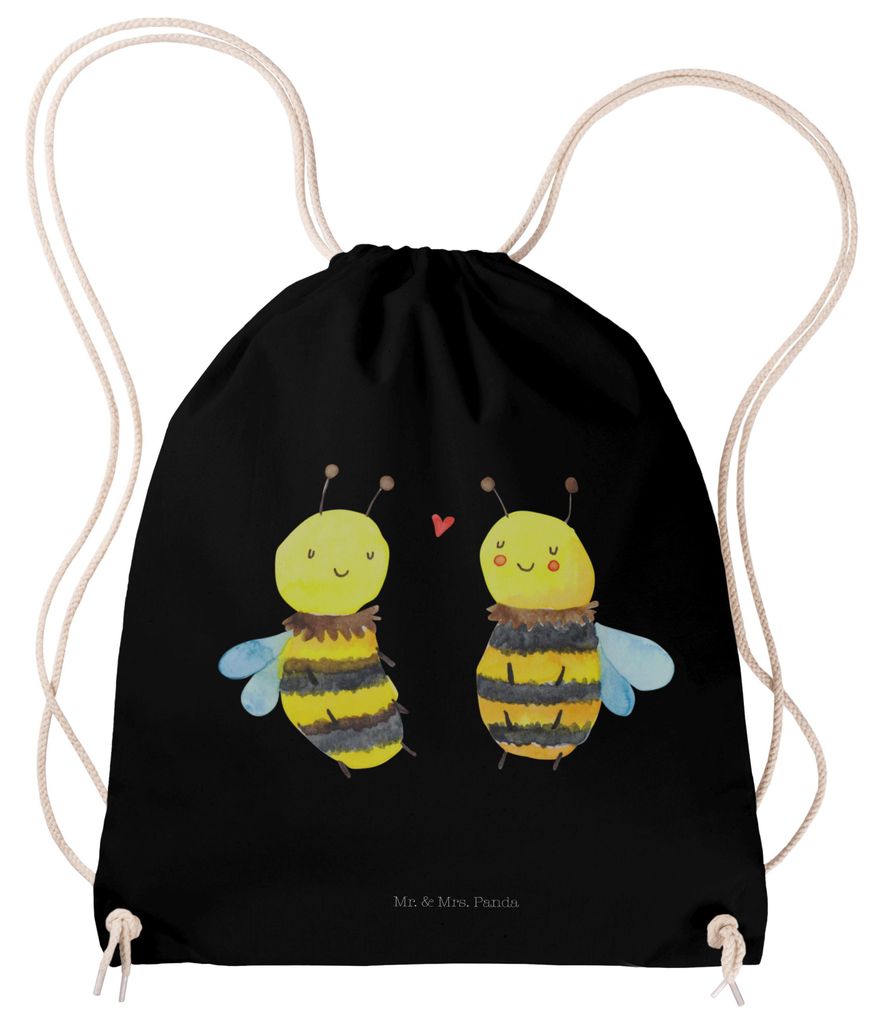 Mr. & Mrs. Panda Stoffbeutel Biene Verliebt - Schwarz - Geschenk, wander rucksack, Turnbeutel, Beutel, festival tasche, Fitness
