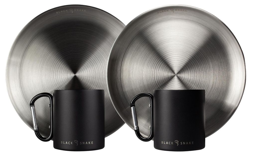 Black Snake® Camping Set - flacher Edelstahl Teller mit Produktbild 