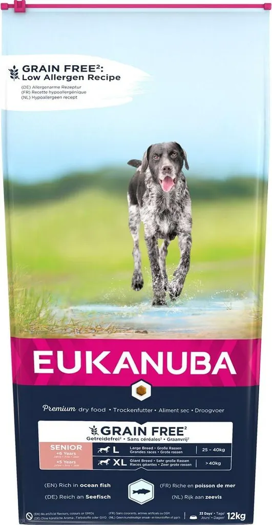 Eukanuba Grain Free Chien Senior Grande Race Riche en Poisson - 12 kg