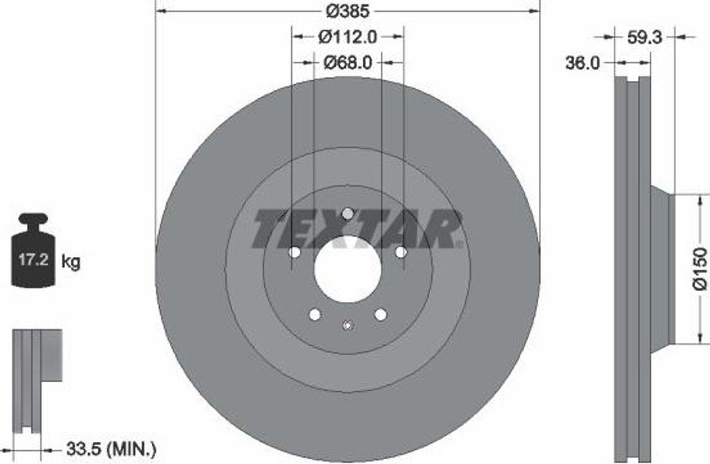 2x TEXTAR Bremsscheibe 92184203 für AUDI A8 (4E2 4E8) 59 3mm 17 2kg 385mm