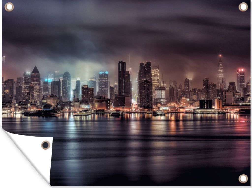 MuchoWow 120x90 cm Outdoor-Poster Gartendeko Sichtschutz Garten Poster für den Garten New York - Skyline - Nacht