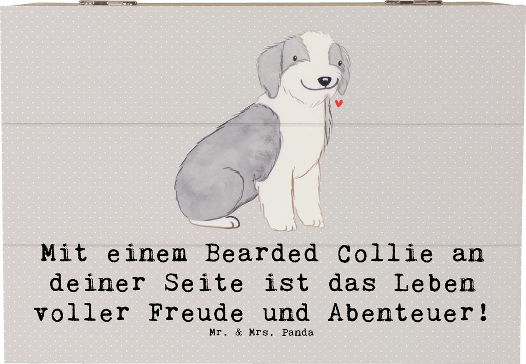 Mr. & Mrs. Panda Holzkiste Bearded Collie Freund 22 x 15 cm - Grau Pastell - Geschenk, Box, wedelnder Schwanz, schatzkiste holz, Hunderasse, Intell...