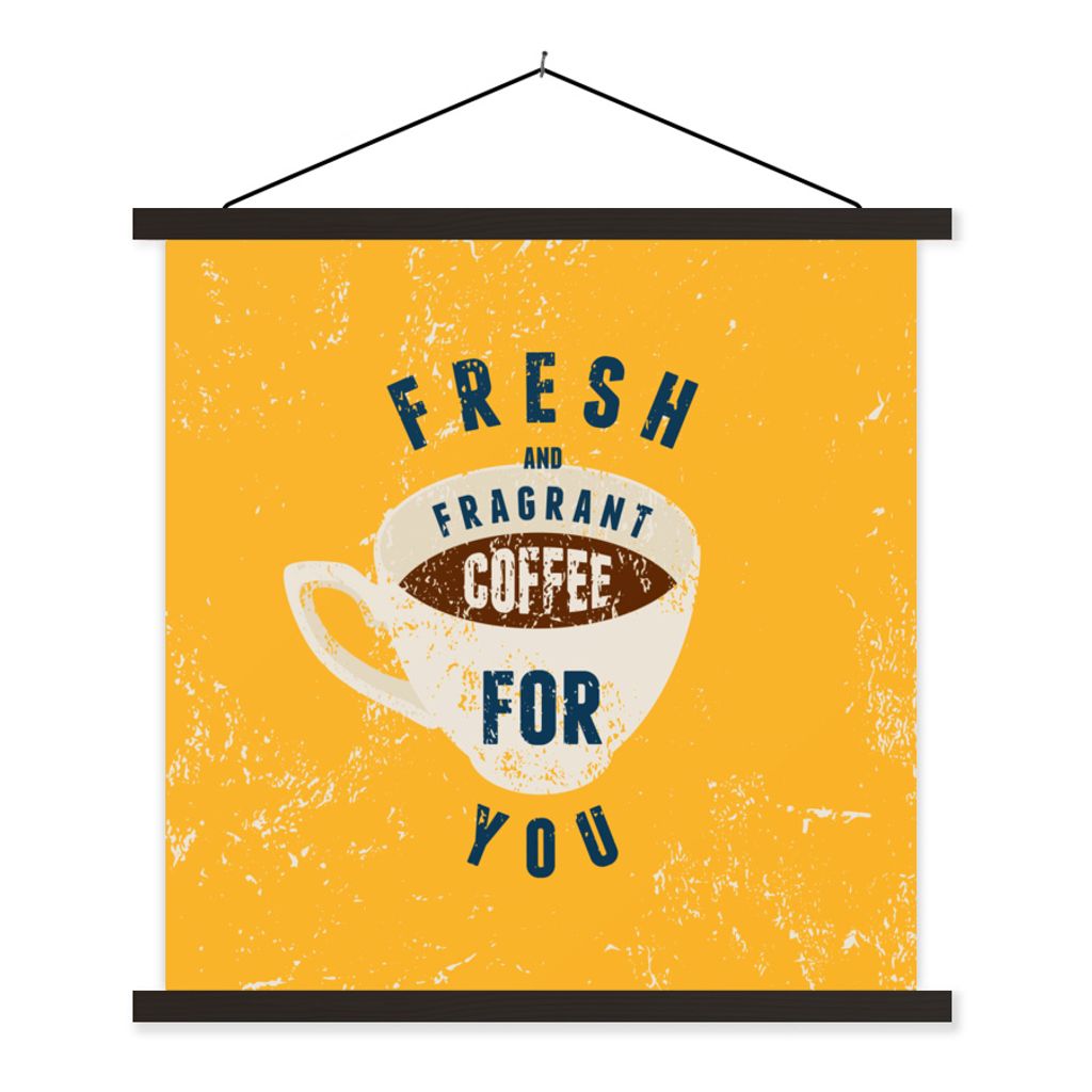 MuchoWow Textilposter Kaffee - Retro - Frischer und duftender Kaffee für Sie - Sprichwörter - Zitate 60x60 cm mit schwarzem Rahmen - Posteraufh...