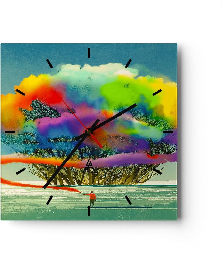 Wanduhr - Quadrat - Glasuhr - Abstraktion Natur - 30x30cm - Schleichendes Uhrwerk - Lautlos - zum Aufhängen bereit - Dekoration Modern - Wanddekor...