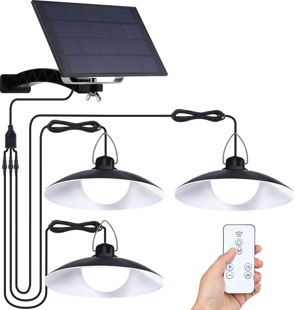 Fernsteuerung Solarlampe für außen hängend solar hängeleuchte hängelampe Garten mit 3 Lampen, Dimmbar Zeitschaltuhr (Weiß)