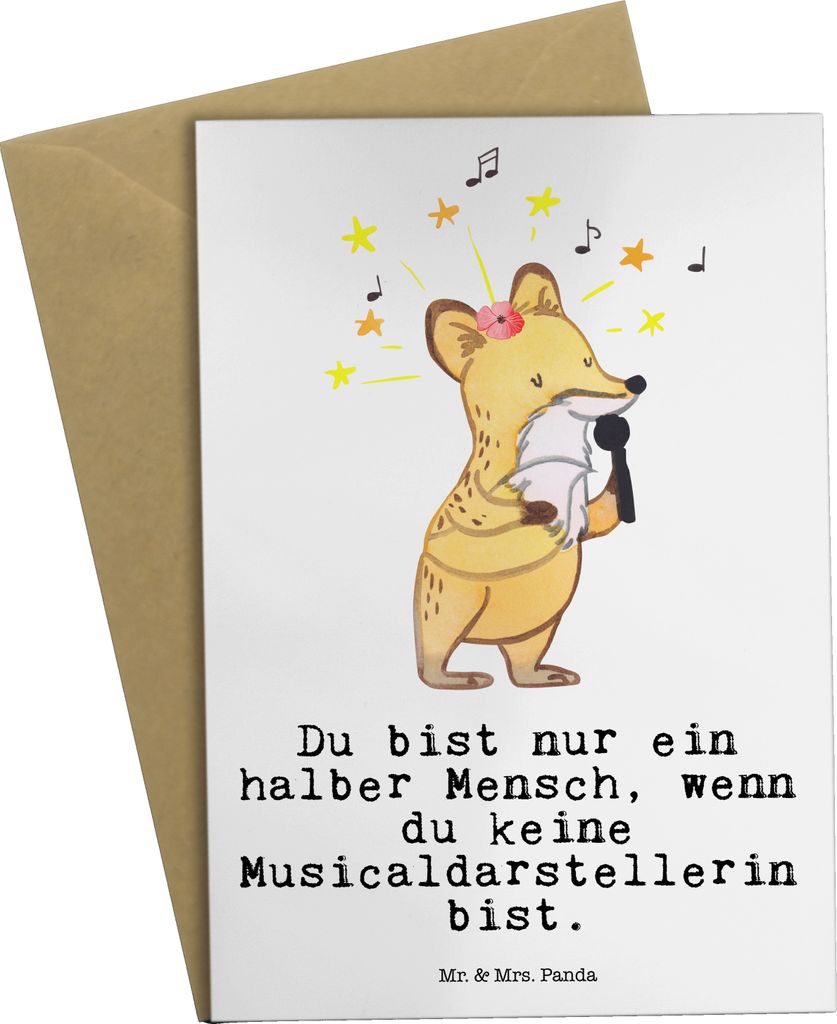 Mr. & Mrs. Panda Grußkarte Musicaldarstellerin Herz - Weiß - Geschenk, osterkarte, einladungskarten, vatertagskarte, hochzeitskarten, Klappkarte,...