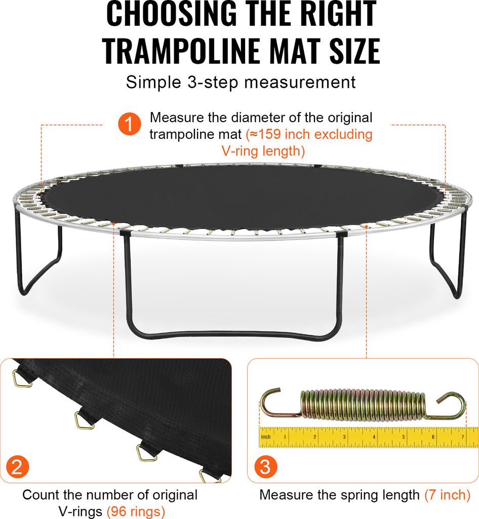Tappeto Elastico Di Ricambio Per Trampolino 305 Cm - 64 Occhielli, Resistente UV - Adatto A Molle Da 17,8 Cm