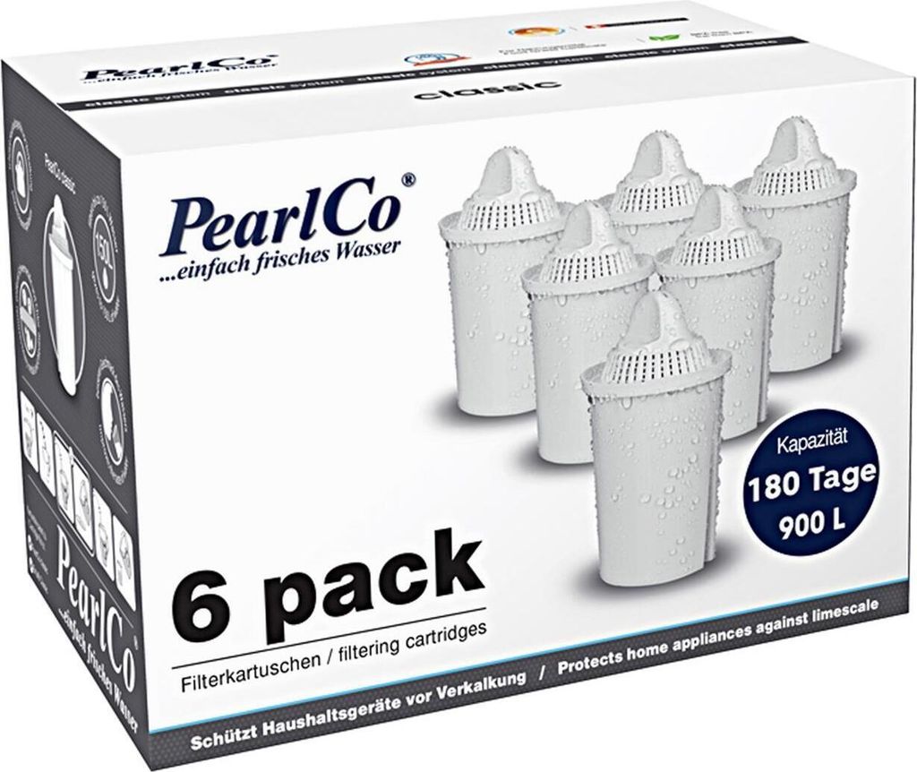 A box of PearlCo Classic water filter cartridges.