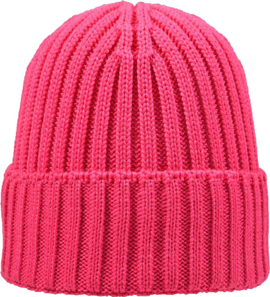 tomBrook Uni Strickmütze mit Umschlag aus Schurwolle mit Innen-Fleece-Fütterung - Wollmütze Wintermütze für Sie und Ihn in Pink
