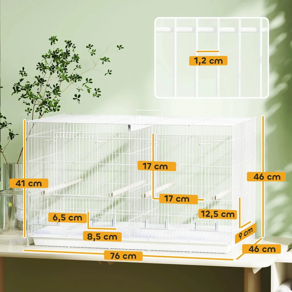 Cage oiseaux 76cm noire facile à nettoyer avec séparation et 4 perchoirs