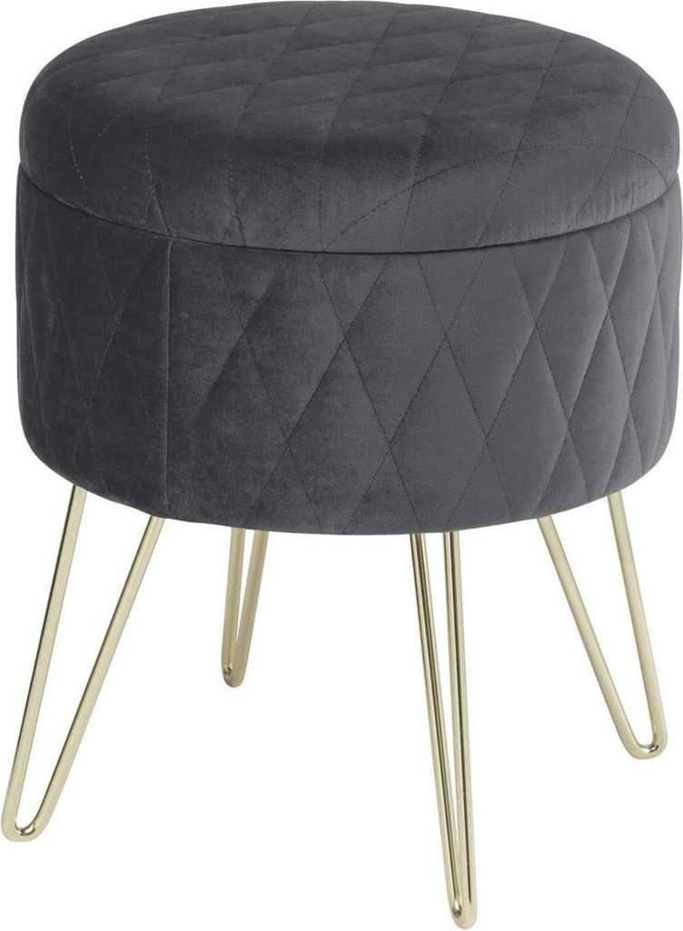 Happyment Sitztruhen Deluxe – Fußbank mit Stauraum – Aufbewahrungsbox Hocker – Sitzkiste mit Deckel – Dunkelgrau – Samt – 31,5 x 31,5 ...