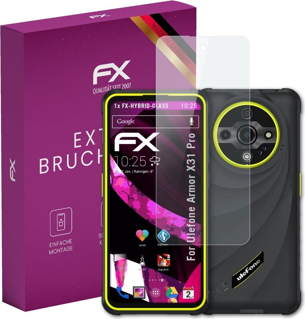 atFoliX FX-Hybrid-Glass Displayfolie kompatibel mit Ulefone Armor X31 Pro Glasfolie