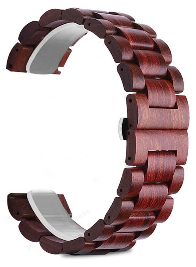 A close-up shot of a wooden watch band.