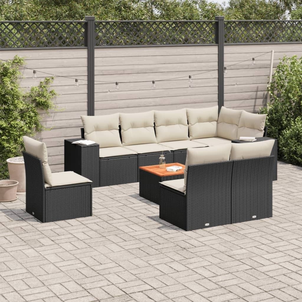 Design 9-tlg. Garten-Sofagarnitur mit Kissen Schwarz Poly Rattan, Gartenmöbel-Sets 2024 Neu