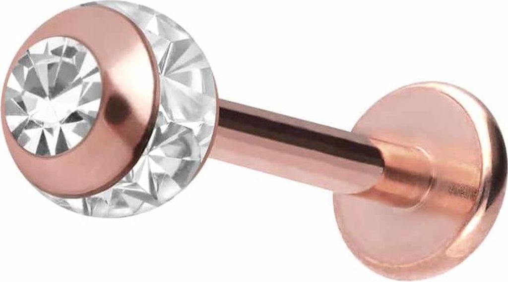 Ohrpiercing, Nasenpiercing Chirurgenstahl Labret EPOXY-RING-KUGEL + KRISTALL RoséGold Stablänge: 11mm + Stabstärke: 1,2mm + Kugelgröße: 4mm