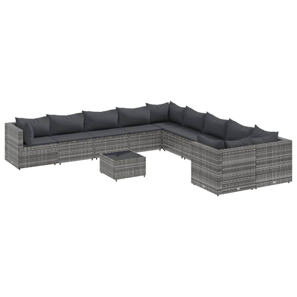 11-tlg. Garten-Sofagarnitur mit Kissen Grau Poly Rattan Produktbild 