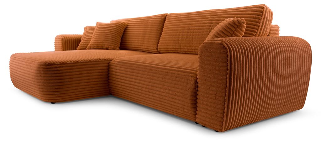 Masseno Ecksofa VIVA mit Schlaffunktion L-Form, Sofa mit Bettkasten, Wohnzimmersofa, Couch, Soffa, Bettsofa, Couchgarnitur- Orange, TILIA 52