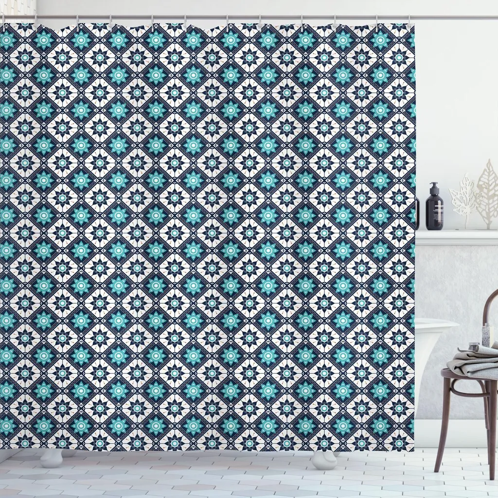 Offerta Tenda Doccia ABAKUHAUS 175x200 - Blu Navy Boho Chic