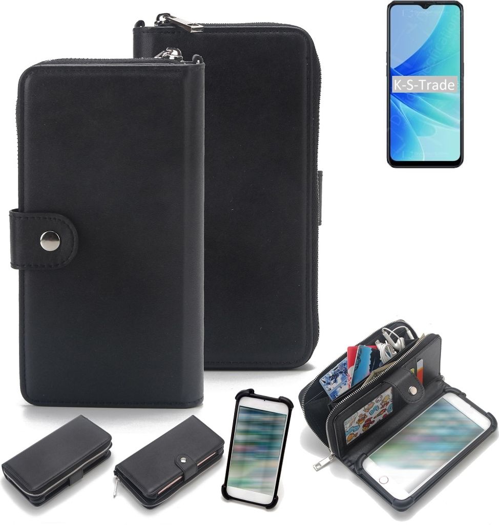 K-S-Trade 2in1 Handyhülle Schutzhülle kompatibel mit Oppo A57 & Portemonnee Cover Handy Hülle Case Etui Geldbörse Wallet Bookstyle Hülle schwarz