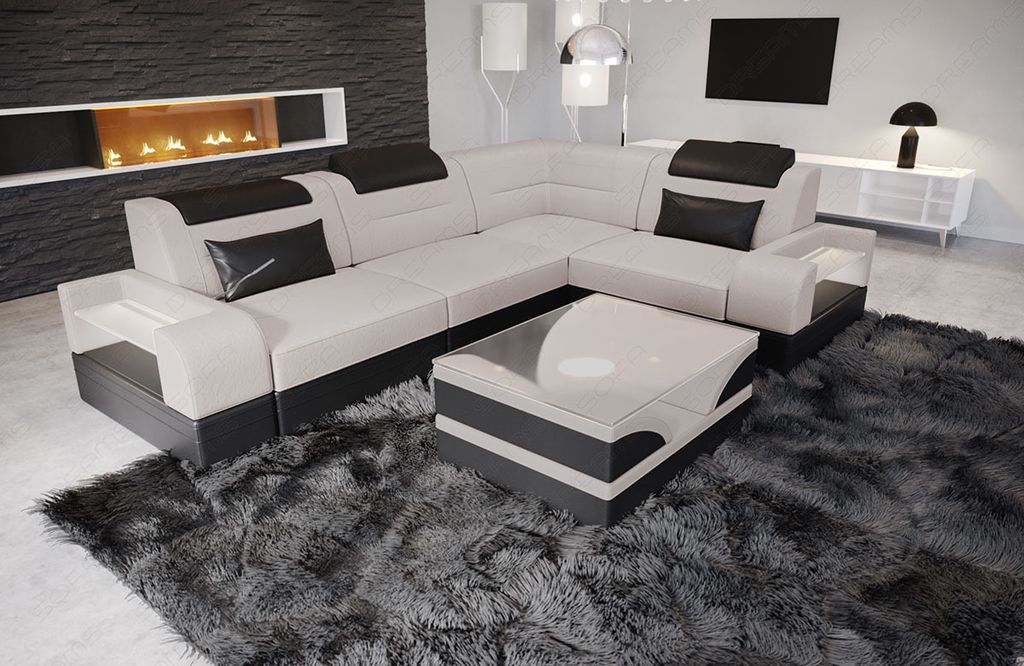 Sofa Trivento Mini L Form Kurz mit Licht USB Webstoff Strukturstoff