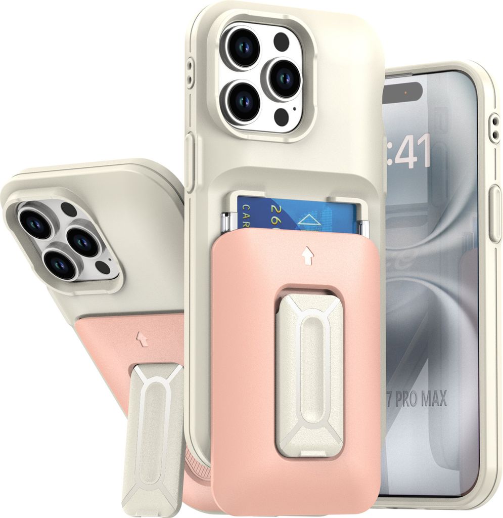 Kartenhalter Handyhülle für iPhone 13 Pro Max, Weiches TPU Brieftasche, Heavy Duty Ständer Hülle Pink